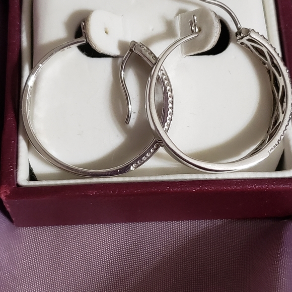 Large Helzberg Sterling Diamond Hoop Earrings - Picture 2 of 9